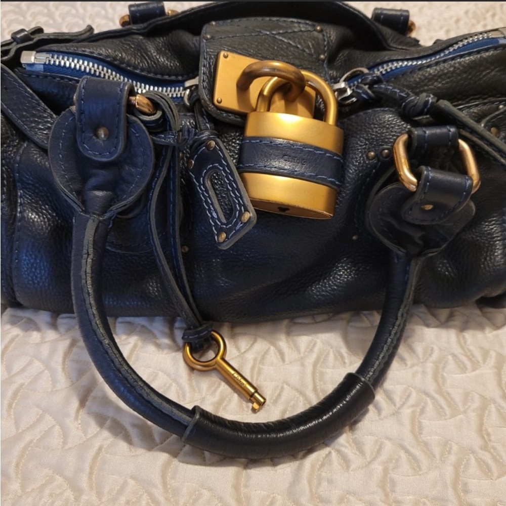 Chloe Blue Leather Satchel with Gold Accents